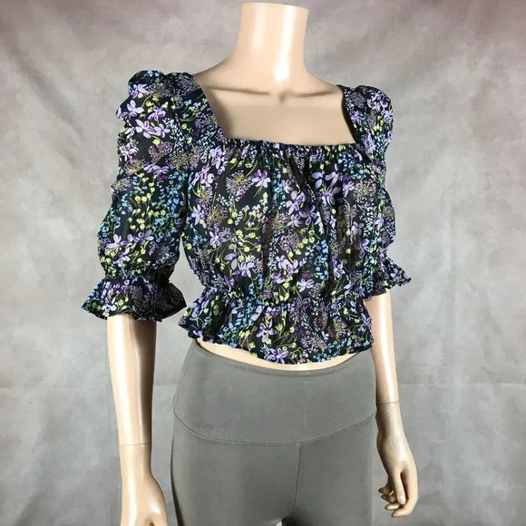 MATERIAL GIRL Floral Chiffon Convertible Ruffled Crop Top NWT M - Picture 13 of 14